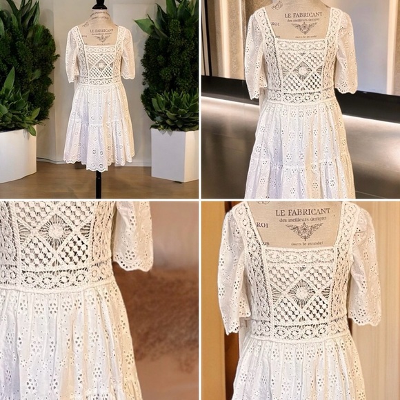 Gorgeous white crochet and eyelet puffed sleeve dress Bohemian Beautiful - Picture 14 of 16